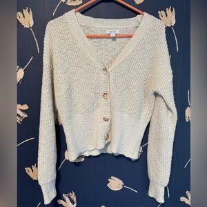 Nine West cream button up sweater; size small
